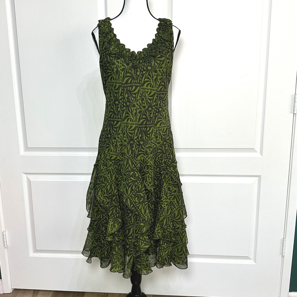 Dressbarn Ruffle Tiered Midi Dress Womens 6 Green Whimsigoth Fairycore Garden - Picture 12 of 13